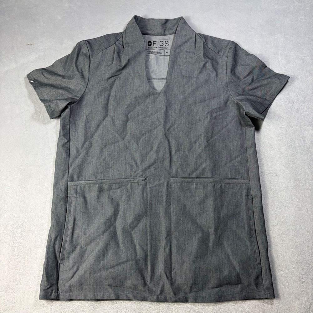Figs Technical Collection Heather Gray Scrub Top XS W18SW1008 Mandarin V-Neck